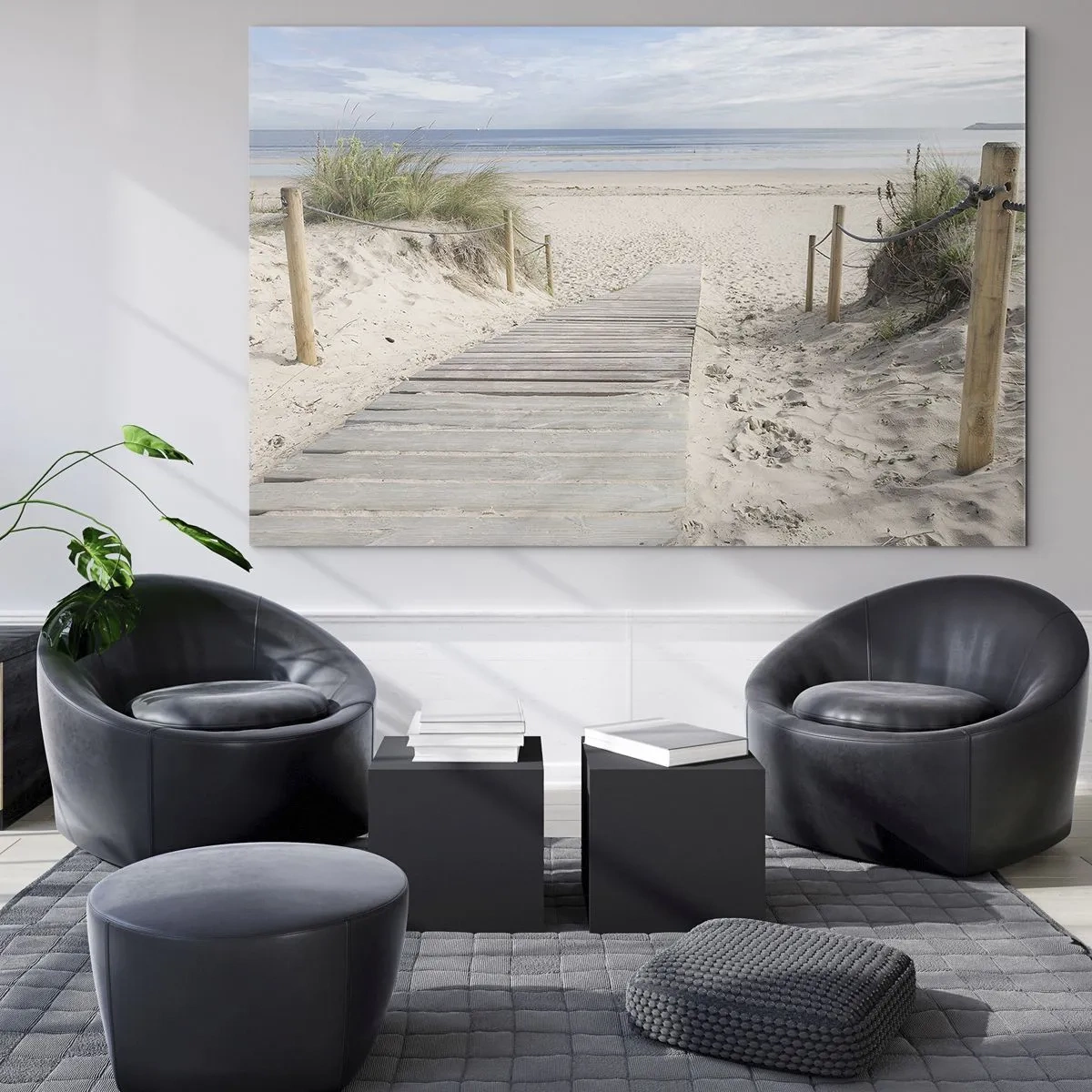 Schilderen op glas - Pad naar het strand met uitzicht op zee - 70x50cm - naar de horizon - Moderne wanddecoratie voor woonkamer en slaapkamer ARTTOR