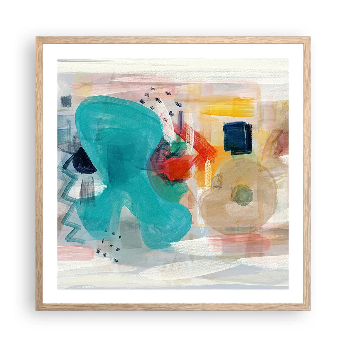 Een poster in een licht eiken lijst - Kleurrijk spel - 60x60 cm