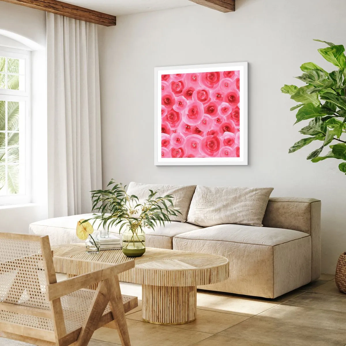 Poster in een witte lijst - Rozen onder en boven - 40x40 cm