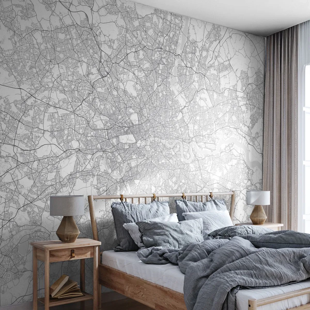 Fotobehang Premium Sand - Kaart van het doolhof van Londen - Stad, Stadskaart, Londen - 150x105 cm