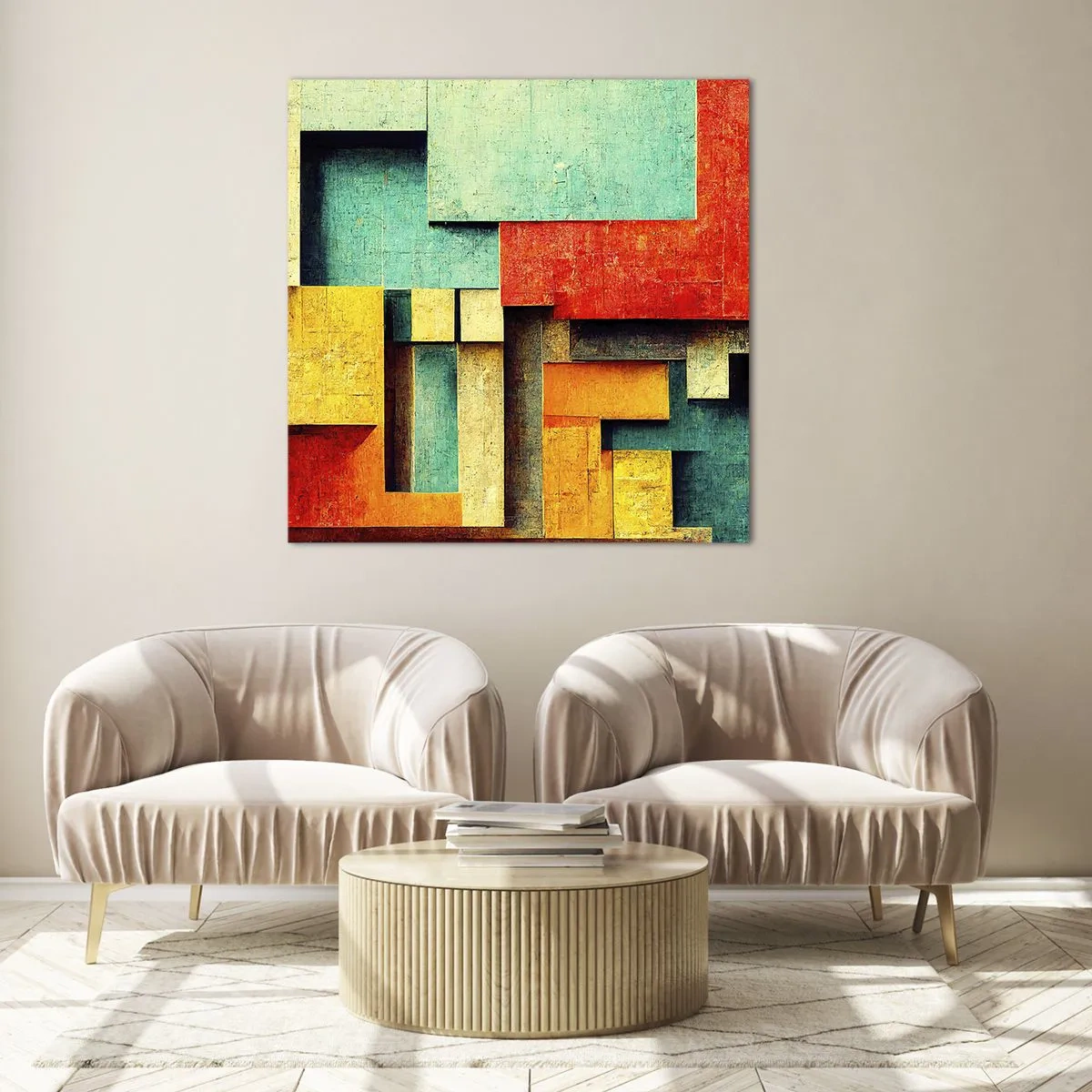 Schilderen op glas - Festival van rechte hoeken - 40x40 cm