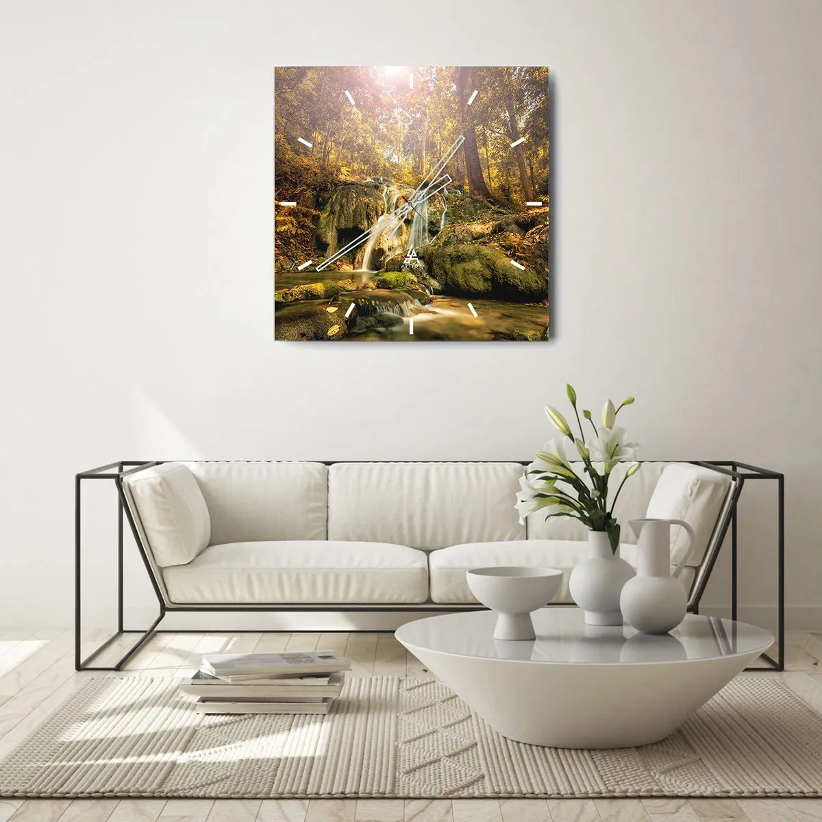 Wandklok - Klok - Boscascade in het groen - 40x40 cm