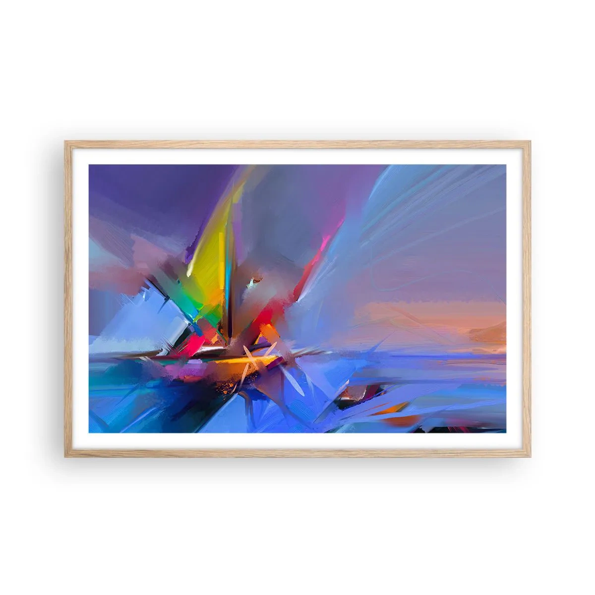 Een poster in een licht eiken lijst - Propellers als een vogel - 91x61 cm