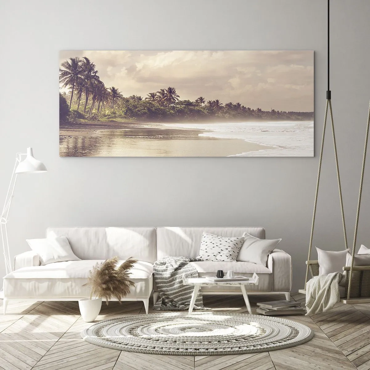 Schilderen op glas - De streling van de golven - 120x50 cm