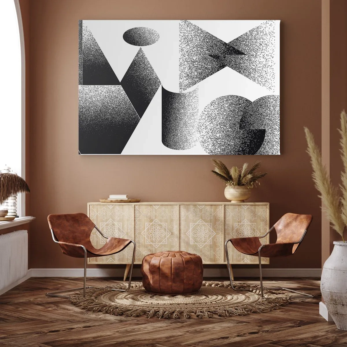 Schilderen op canvas - Geometrie bestaande uit hoeken en ovale vormen - 70x50cm - Hoeken en ovalen - Moderne wanddecoratie voor woonkamer en slaapkamer ARTTOR