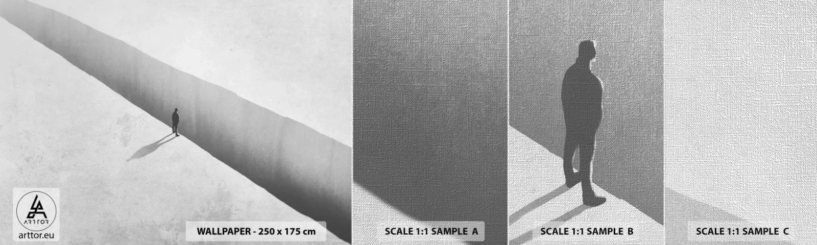 Fotobehang Monster Premium Canvas - Een duidelijk doel - Afgrond, Minimalisme, Man - 100x30 cm