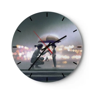 Wandklok - Klok - Figuren in de regen met paraplu's tegen de achtergrond van een verlichte stad - 30x30cm - En het is goed nu - Moderne wanddecoratie voor woonkamer, keuken en slaapkamer ARTTOR