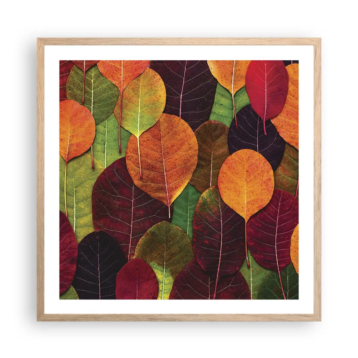 Een poster in een licht eiken lijst - Herfst mozaïek - 60x60 cm