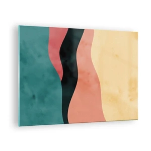 Schilderen op glas - Kleurrijke golven in tinten groen, roze, zwart en beige - 70x50cm - Conforme non-conformiteit - Moderne wanddecoratie voor woonkamer en slaapkamer ARTTOR