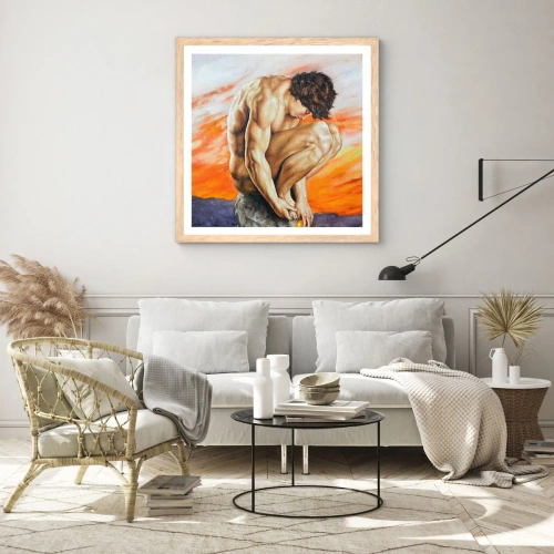 Een poster in een licht eiken lijst - Ondergedompeld in zichzelf - 60x60 cm