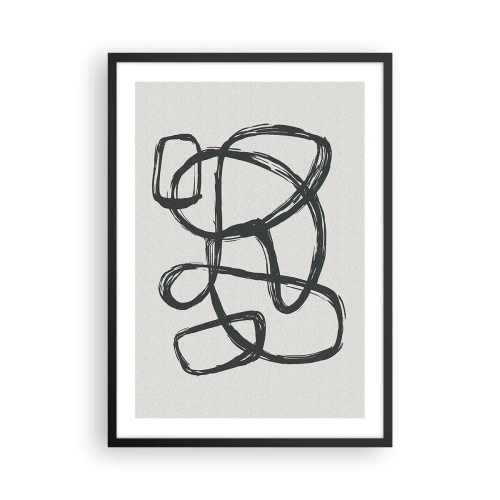 Poster in een zwarte lijst - Abstracte zwarte lijn op een lichte achtergrond - 50x70cm - Lusvormige abstractie - Moderne wanddecoratie voor woonkamer en slaapkamer ARTTOR
