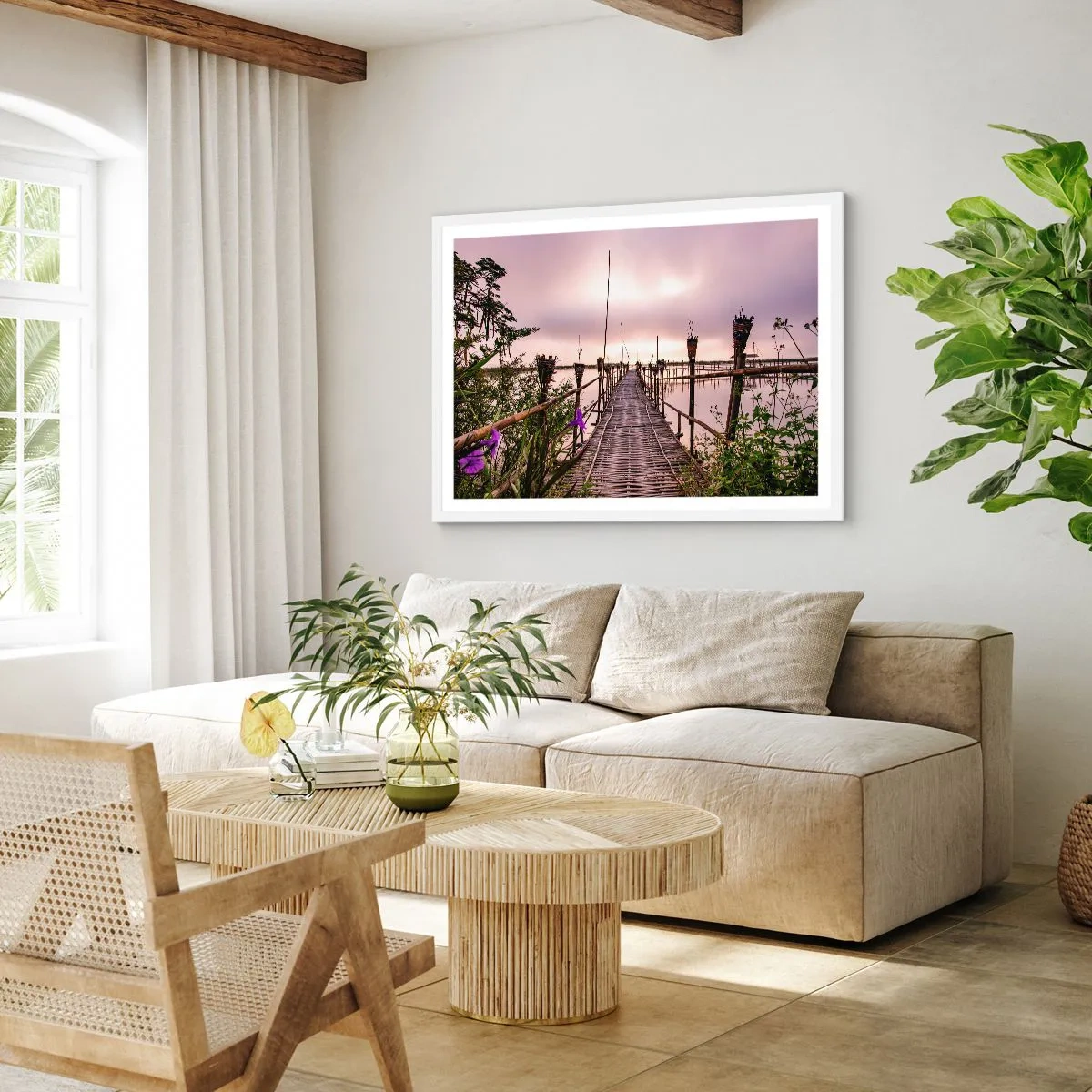 Poster in een witte lijst - Rust en stilte van Azië - 91x61 cm