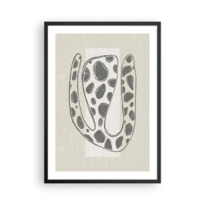 Poster in een zwarte lijst - Abstracte organische vorm in grijstinten - 50x70cm - Een vreemd wezen - Moderne wanddecoratie voor woonkamer en slaapkamer ARTTOR