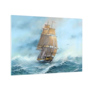 Schilderen op glas - Een zeilschip op een stormachtige zee in schilderachtige stijl - 70x50cm - Haasten over de golven - Moderne wanddecoratie voor woonkamer en slaapkamer ARTTOR