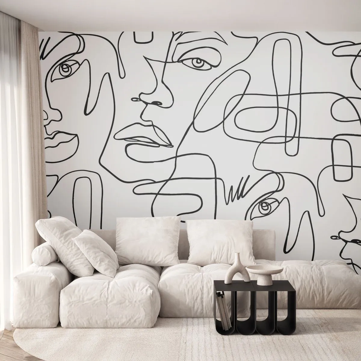 Fotobehang Premium Canvas - In verwarde emoties - Gezichten, Lijn, Ogen - 400x280 cm