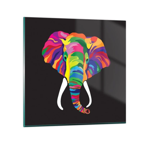 Schilderen op glas - De olifant die ervan hield om in de regenboog te baden - 50x50 cm