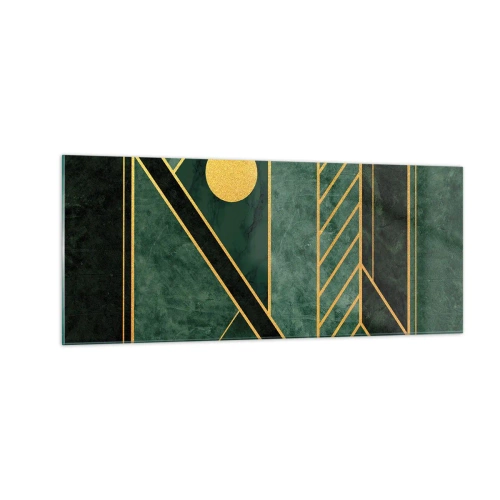 Schilderen op glas - Dynamiek van goud en azuur - 100x40 cm