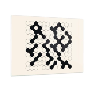 Schilderen op glas - Een zwart-wit grafisch mozaïek bestaande uit verbonden stippen. - 70x50cm - Chinees spel – variatie - Moderne wanddecoratie voor woonkamer en slaapkamer ARTTOR