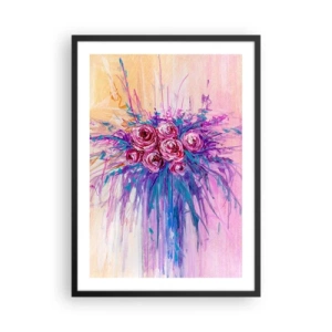 Poster in een zwarte lijst - Kleurrijke rozen op een achtergrond in tinten roze - 50x70cm - Rozenfontein - Moderne wanddecoratie voor woonkamer en slaapkamer ARTTOR