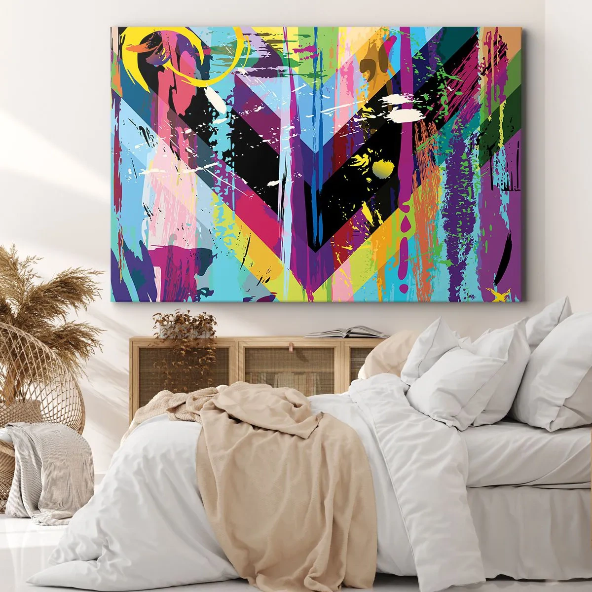 Schilderen op canvas - Abstract patroon met kleurrijke geometrische vormen - 70x50cm - Van boven naar beneden - Moderne wanddecoratie voor woonkamer en slaapkamer ARTTOR