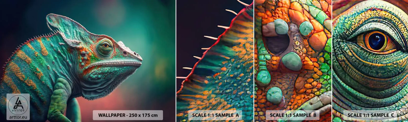 Fotobehang Monster Zelfklevend Deluxe Sticker - Jij ziet mij? Niet goed… - Kameleon, Dieren, Reptiel - 100x30 cm