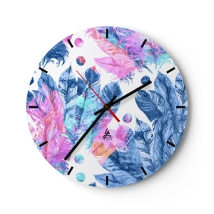 Wandklok - Klok - Kleurrijke veren in aquarelstijl - 30x30cm - Pluimen in roze en blauw - Moderne wanddecoratie voor woonkamer, keuken en slaapkamer ARTTOR