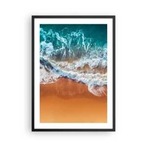 Poster in een zwarte lijst - Luchtfoto van oceaan golven en strand - 50x70cm - Altijd hand in hand - Moderne wanddecoratie voor woonkamer en slaapkamer ARTTOR