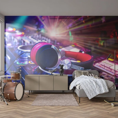 Fotobehang Premium Sand - Het zal, het zal gebeuren - Muziek, Muziek studio, Koptelefoon - 400x280 cm