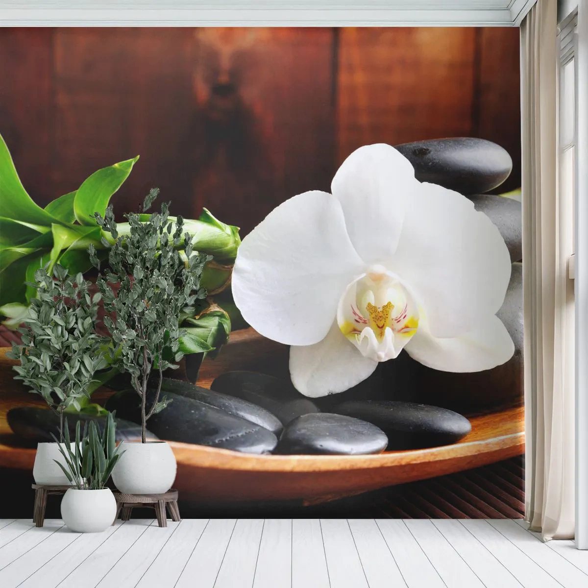 Fotobehang Premium Canvas - Geef je over aan de aanraking van de natuur - Bloemen, Orchidee, Orchidee - 400x280 cm