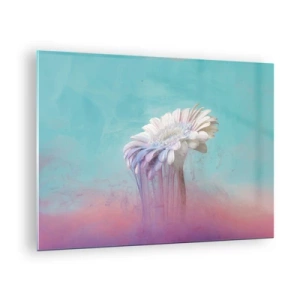 Schilderen op glas - Een delicate bloem ondergedompeld in pasteltinten blauw en roze - 70x50cm - De bloemenonderwereld - Moderne wanddecoratie voor woonkamer en slaapkamer ARTTOR