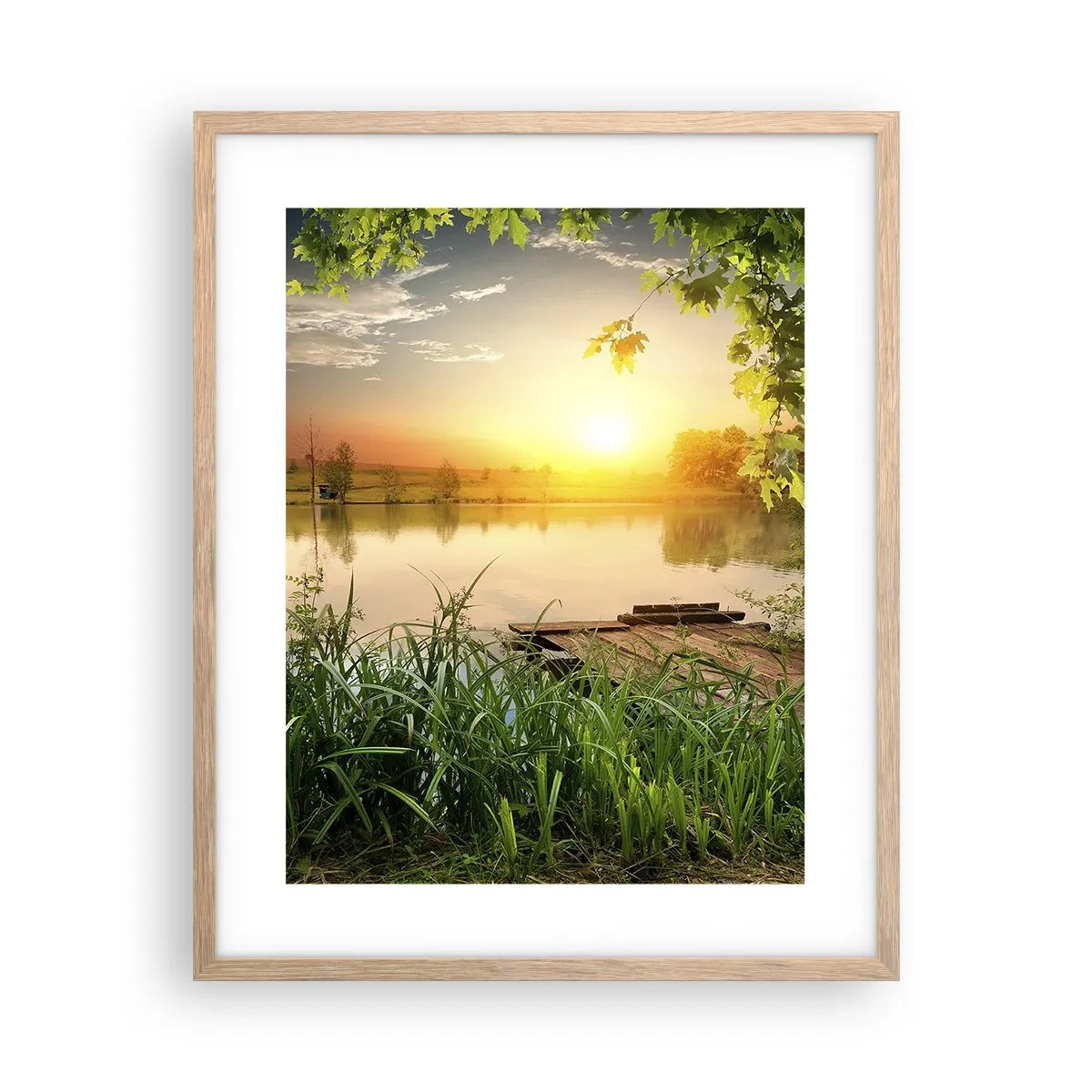 Een poster in een licht eiken lijst - Landschap in een groen kader - 40x50 cm