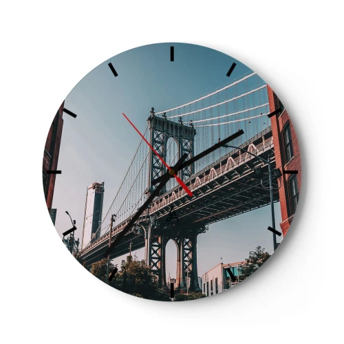 Wandklok - Klok - Een hangbrug over stedelijke ontwikkeling op een zonnige dag - 30x30cm - Over de golven van de stad - Moderne wanddecoratie voor woonkamer, keuken en slaapkamer ARTTOR