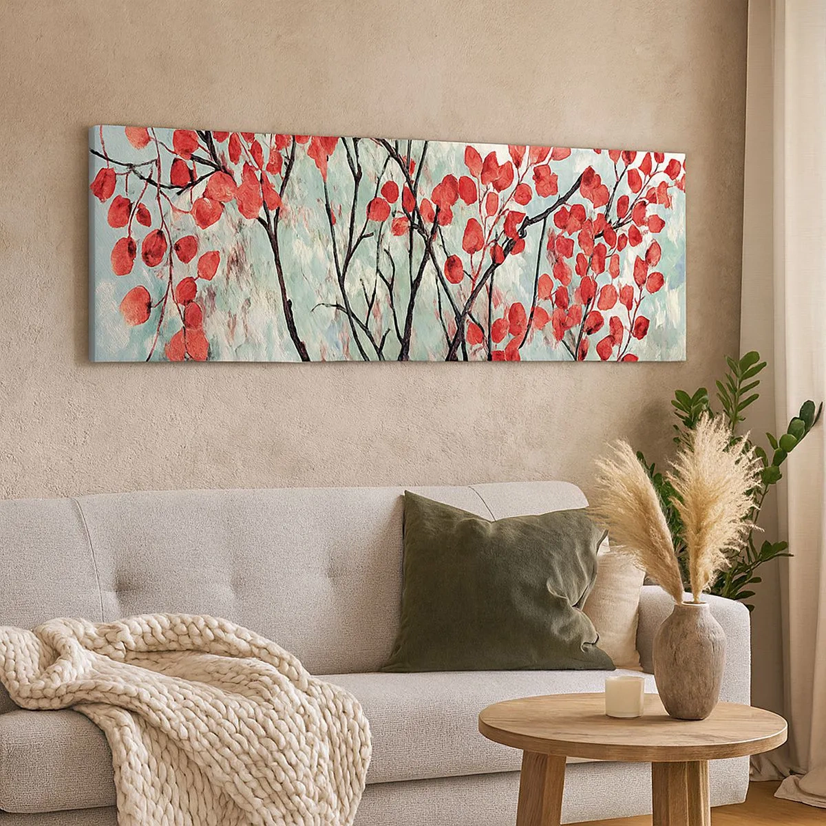 Schilderen op canvas - Boom in scharlaken - 100x40 cm