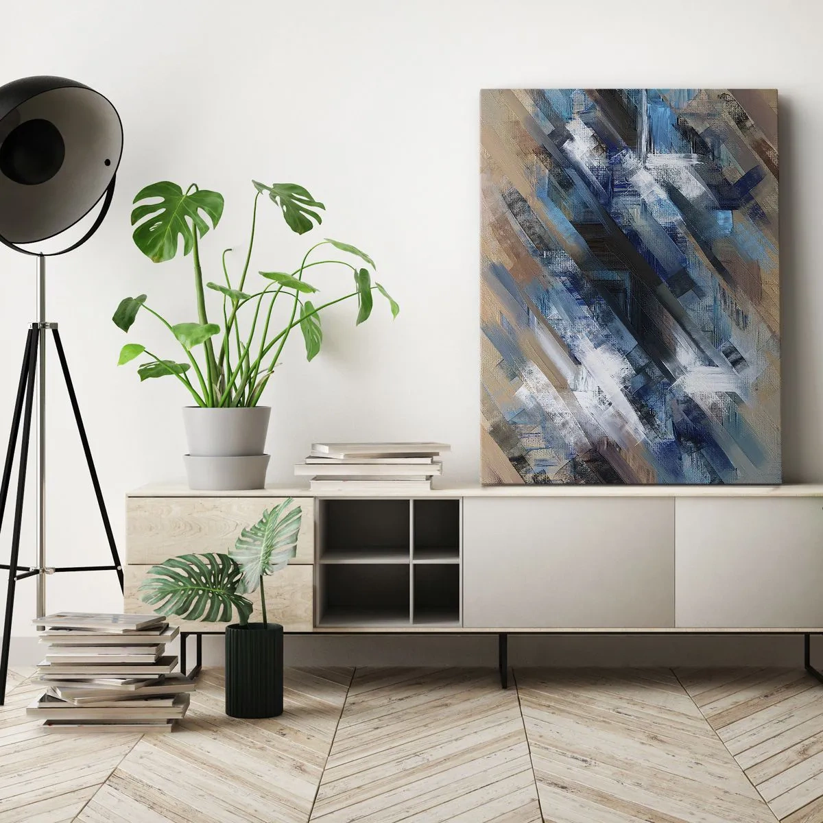 Schilderen op canvas - Op een blauwe diagonaal - 50x70 cm