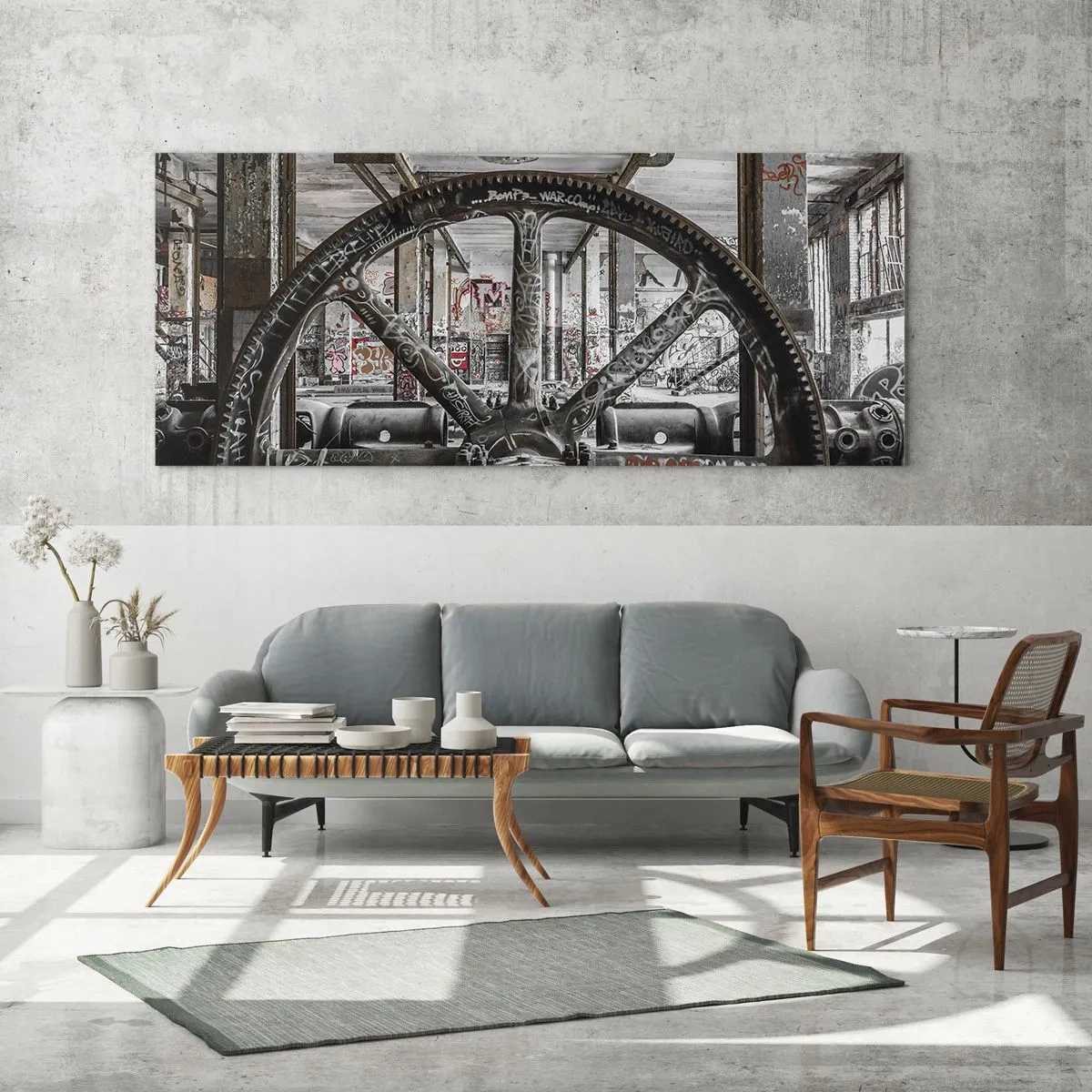 Schilderen op glas - Het geheime leven van de fabriek - 100x40 cm