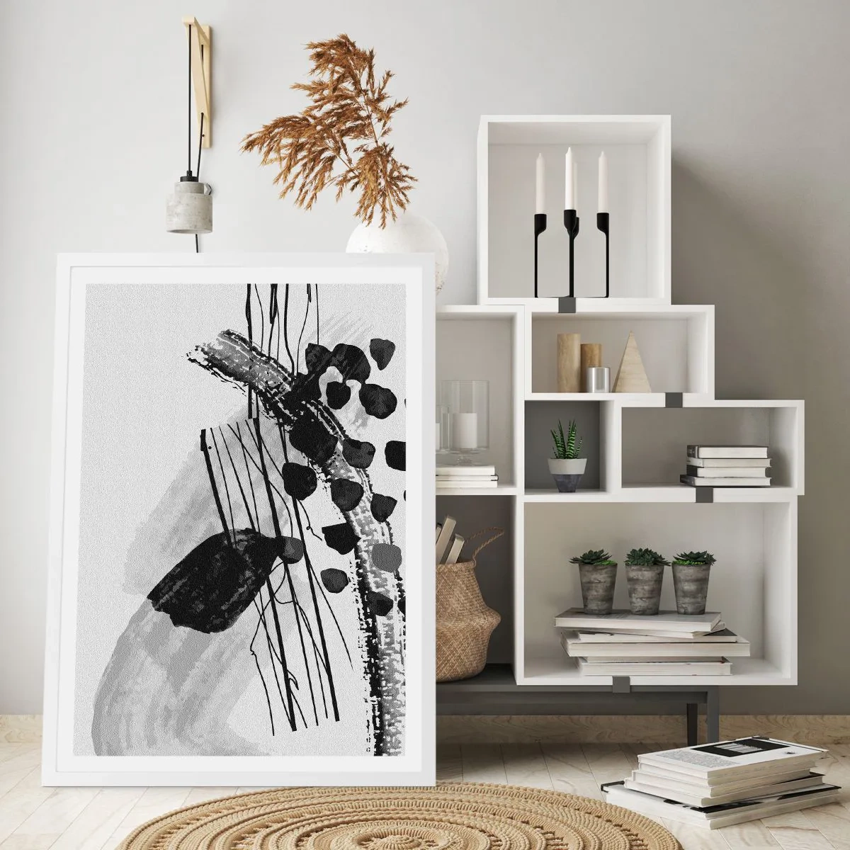 Poster in een witte lijst - Zwart-wit organische abstractie - 70x100 cm