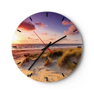 Wandklok - Klok - Een strand met duinen en een gouden zonsondergang boven een kalme zee - 30x30cm - De lucht ruikt al in de zomer - Moderne wanddecoratie voor woonkamer, keuken en slaapkamer ARTTOR