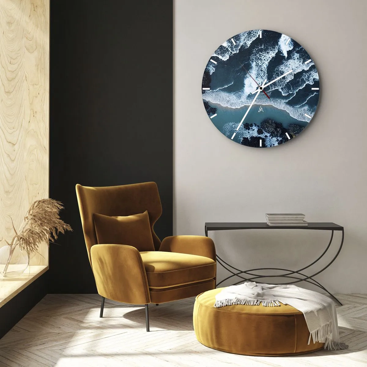 Wandklok - Klok - Golven die tegen de kust beuken, gezien vanuit vogelperspectief - 30x30cm - In golven gewikkeld - Moderne wanddecoratie voor woonkamer, keuken en slaapkamer ARTTOR