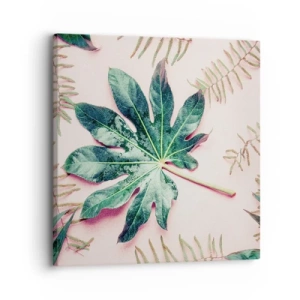 Schilderen op canvas - Een studie van groen op een roze achtergrond - 30x30 cm