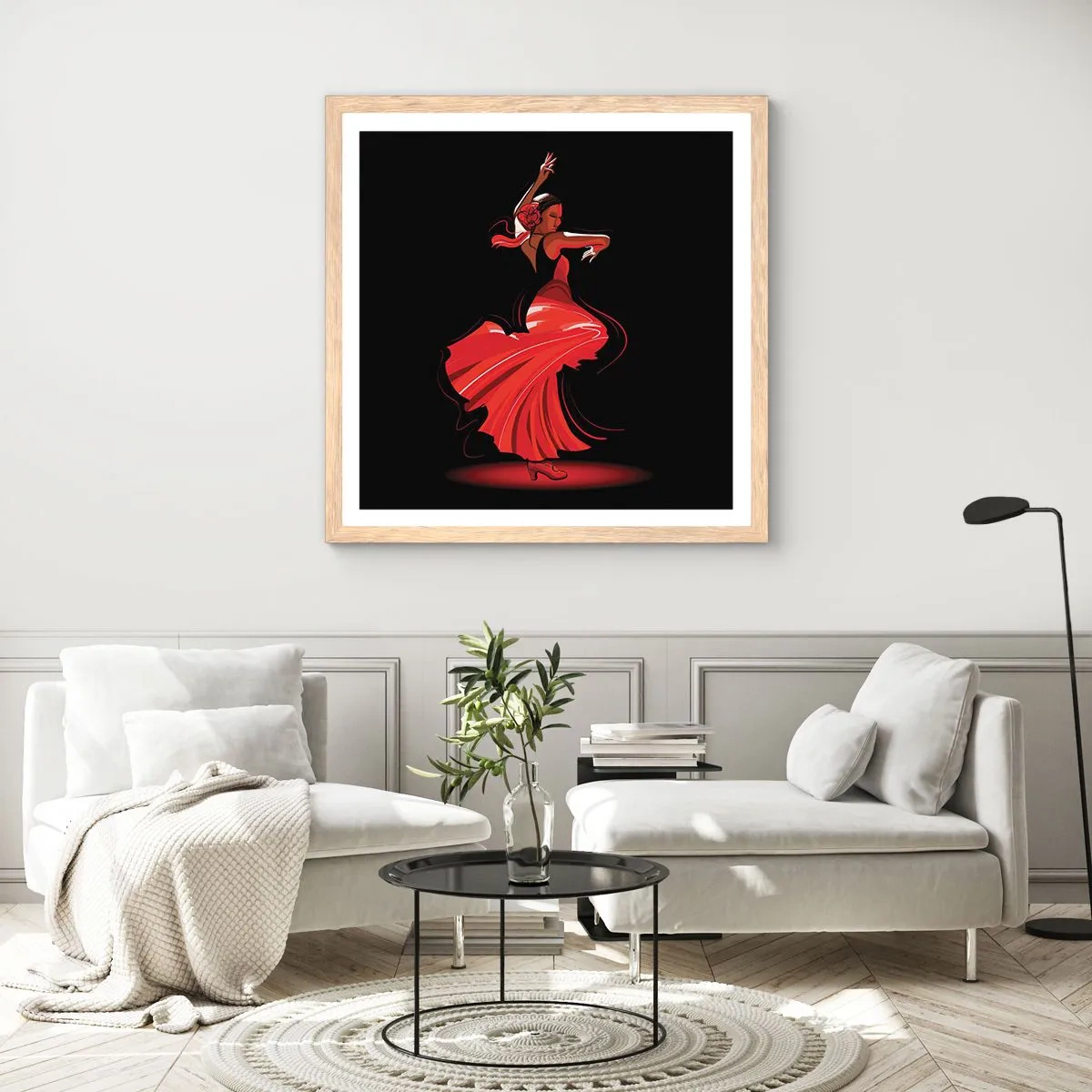 Een poster in een licht eiken lijst - De vurige geest van flamenco - 50x50 cm