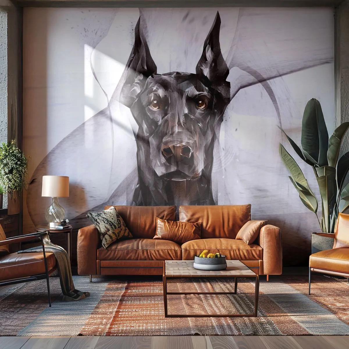 Fotobehang Premium Canvas - Hooggeboren - Abstractie, Doberman, Hond - 400x280 cm