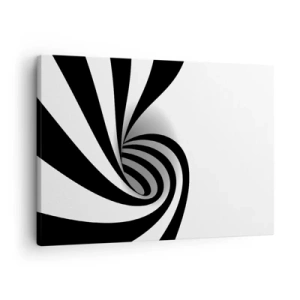 Schilderen op canvas - Abstracte zwart-witte optische werveling - 70x50cm - En toch draait het - Moderne wanddecoratie voor woonkamer en slaapkamer ARTTOR