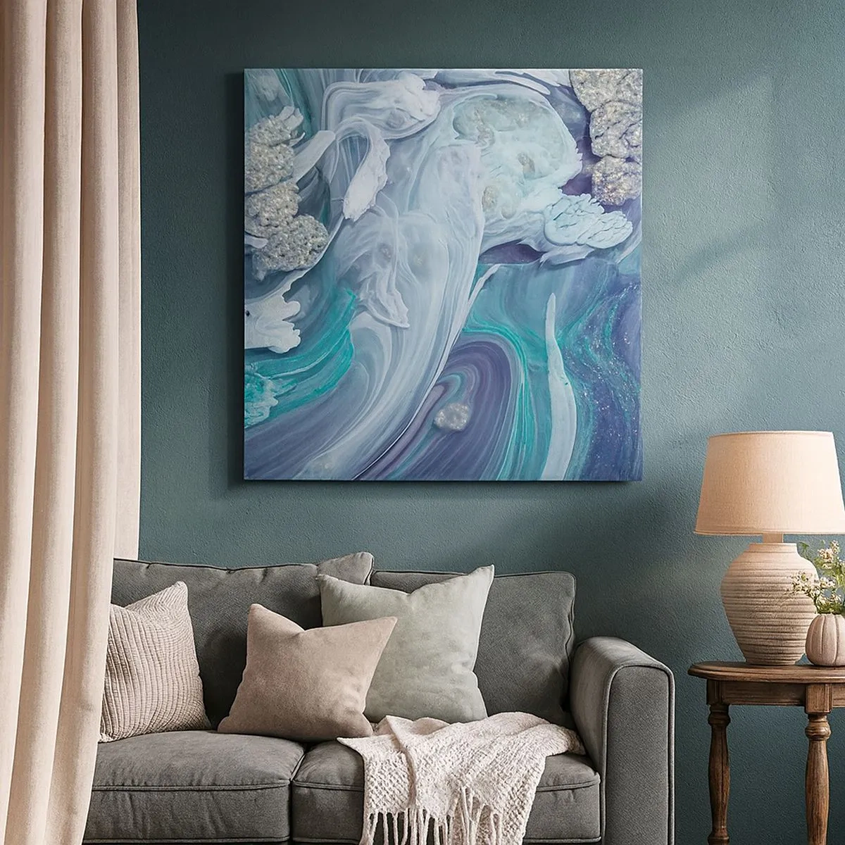 Schilderen op canvas - Stromingen van hemelsblauw - 30x30 cm