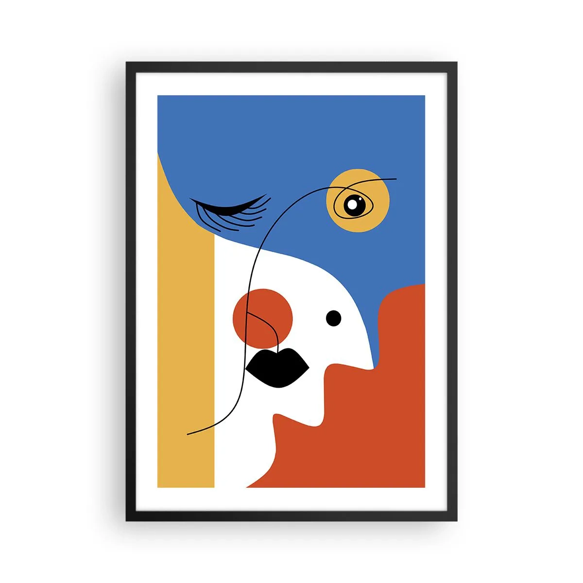 Poster in een zwarte lijst - Een kubistisch portret in sterke kleuren - 50x70cm - Gedeconstrueerd portret - Moderne wanddecoratie voor woonkamer en slaapkamer ARTTOR