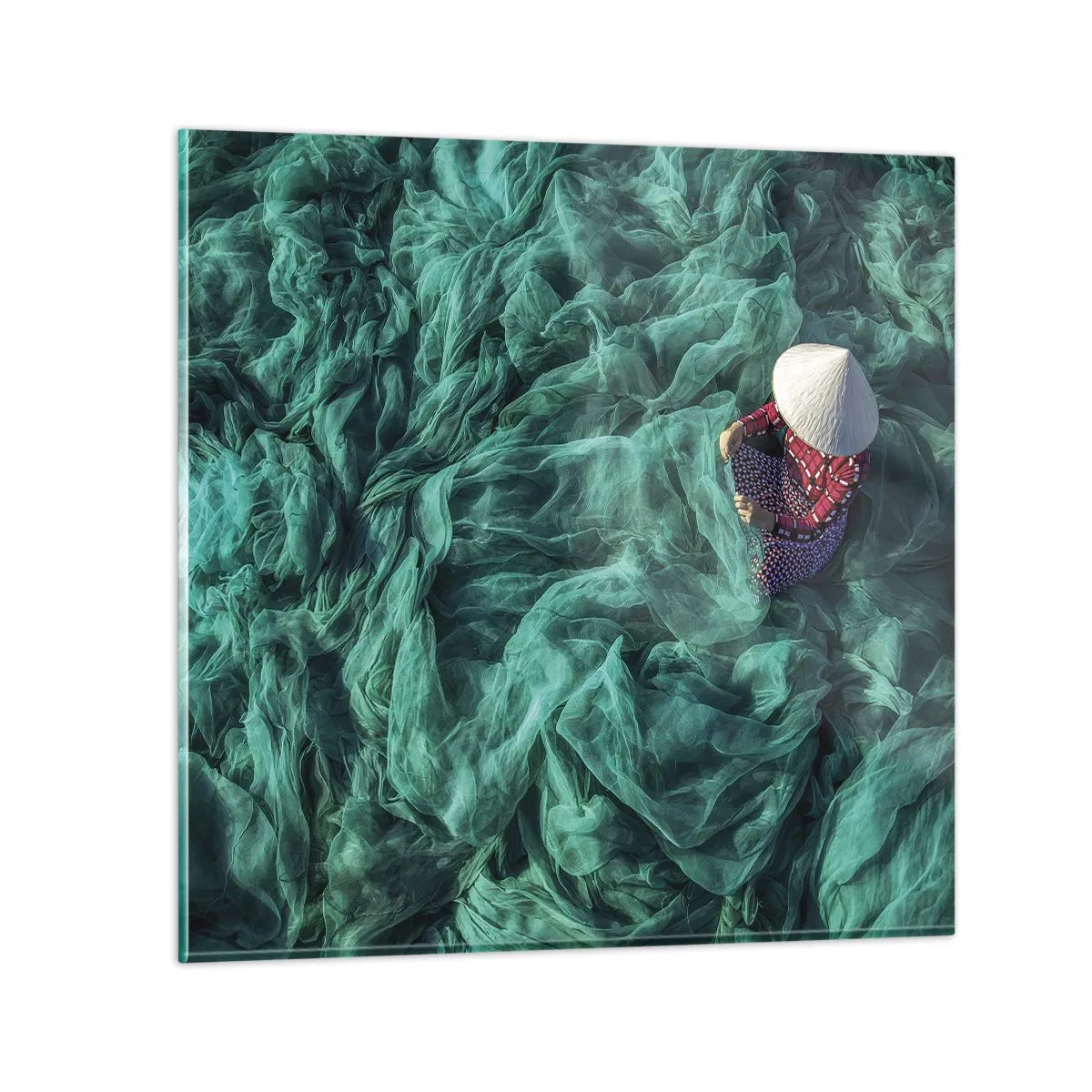 Schilderen op glas - In een zee van netten - 30x30 cm