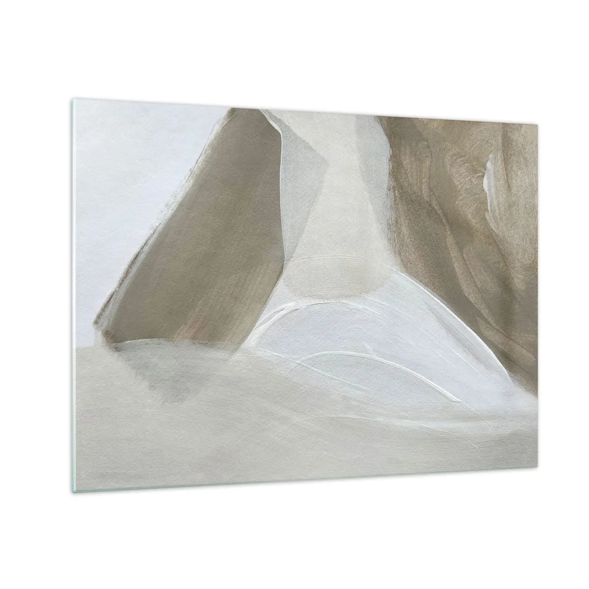 Schilderen op glas - Een delicate abstractie in wit en beige met zachte penseelstreken. - 70x50cm - Een golf van wit - Moderne wanddecoratie voor woonkamer en slaapkamer ARTTOR