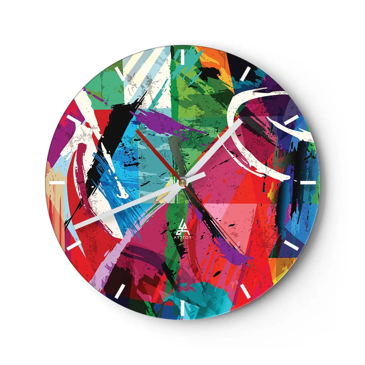 Wandklok - Klok - Een abstract patroon met intense kleuren en dynamische lijnen. - 30x30cm - Snel, levendig en opzwepend - Moderne wanddecoratie voor woonkamer, keuken en slaapkamer ARTTOR