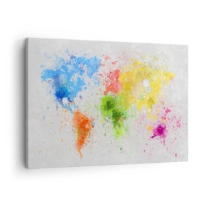 Schilderen op canvas - Een wereldkaart in een kleurrijke aquarelinterpretatie - 70x50cm - Alle kleuren van de wereld - Moderne wanddecoratie voor woonkamer en slaapkamer ARTTOR