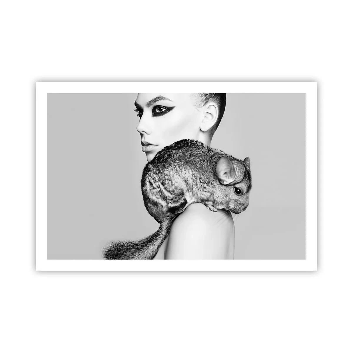 Poster - Dame met een chinchilla - 91x61 cm