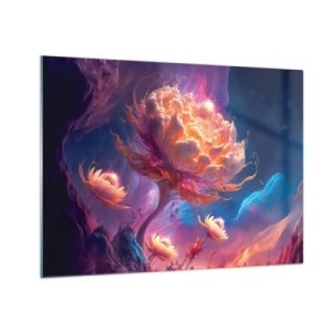 Schilderen op glas - Een fantastische bloem die zweeft in een kosmische omgeving - 70x50cm - Andere wereld - Moderne wanddecoratie voor woonkamer en slaapkamer ARTTOR